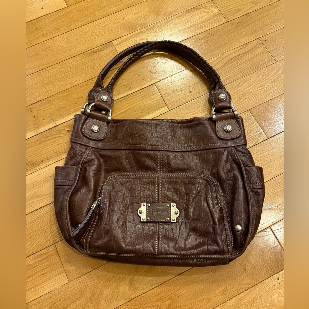 B. Makowsky Croc-Embossed Brown Shoulder Bag